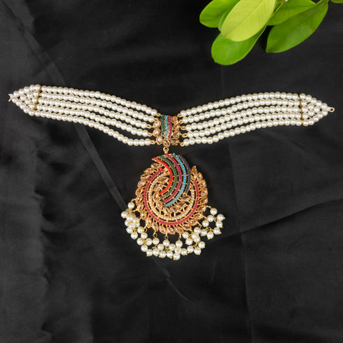 Naurattan Pearl Mala Jhumka set D291-1